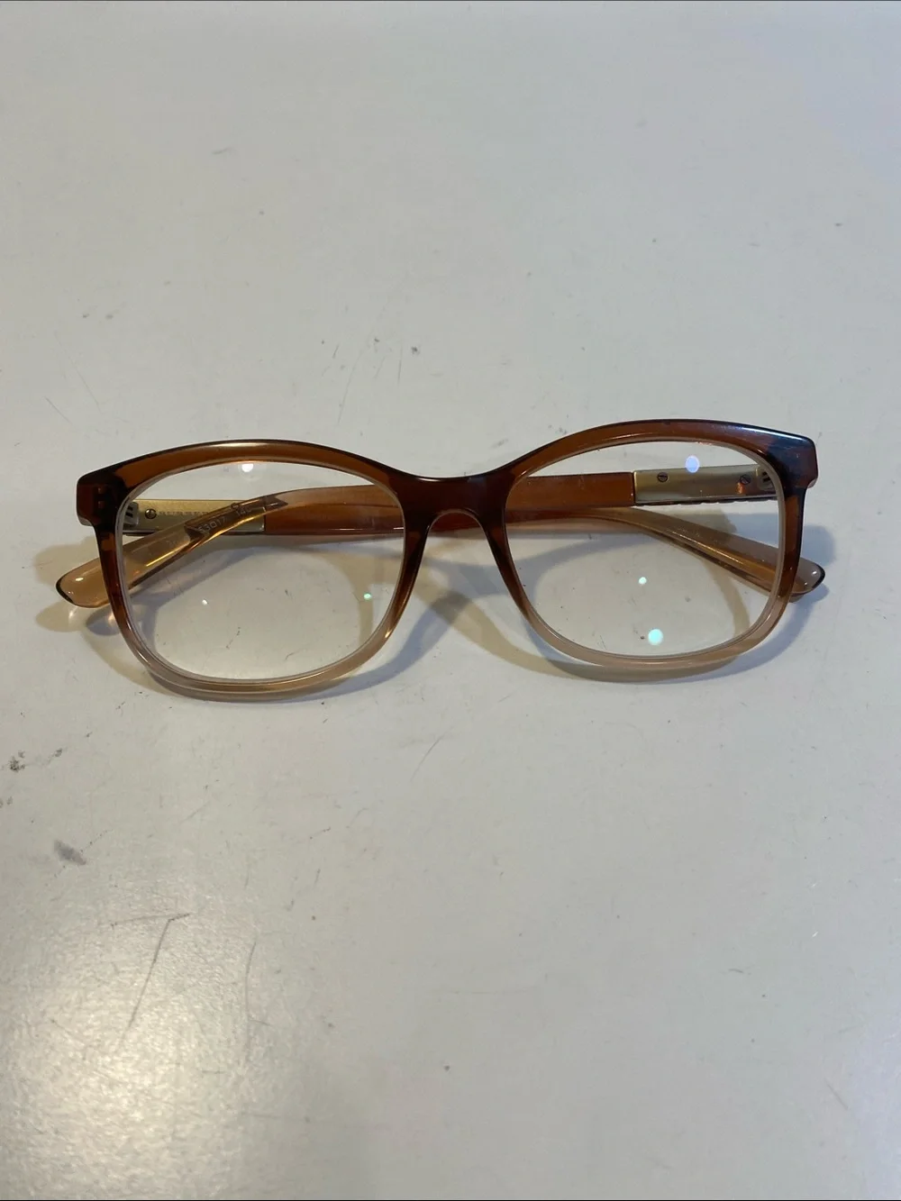 BURBERRY Brown Rectangular  Glasses with Metallic Accent